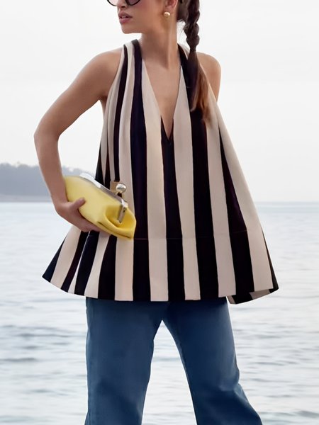 

Urban Striped Printing V Neck Tank Top, As picture, Tanks and Camis