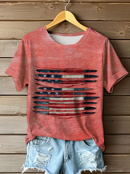 

Women Independence Day (Flag) Short Sleeve Tee T-shirt Crew Neck Printing Casual Summer Graphic Tee Top, Watermelon, T-Shirts