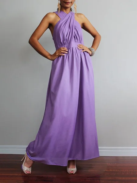 

Cotton Casual Plain Scramble Cross Neck Maxi Dress, Purple, Maxi Dresses