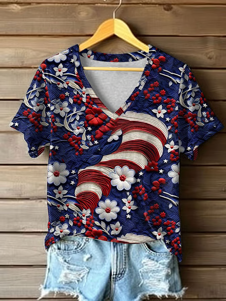 

Women Floral Short Sleeve Tee T-shirt V Neck Printing Casual Summer Graphic Tee Top, As picture, T-Shirts