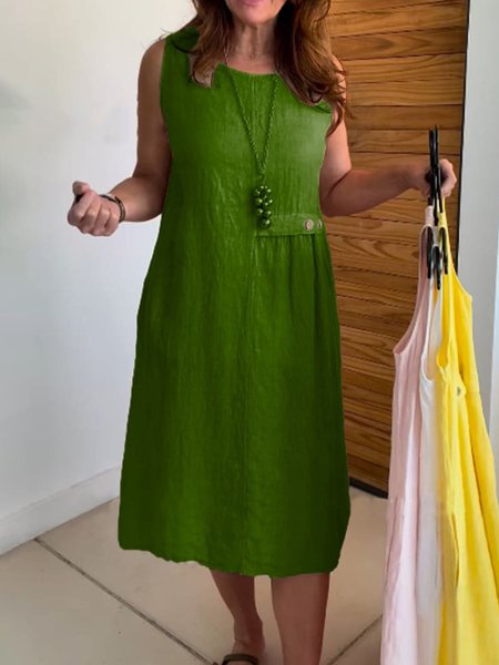 

Casual Plain Crew Neck Maxi Dress, Green, Midi Dresses