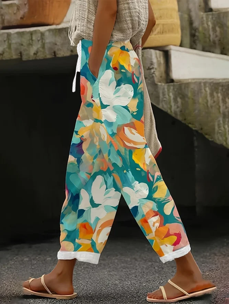 Women Floral Long Pants Casual Spring/Fall Trousers