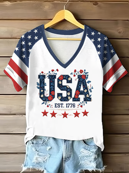 

Women Floral Short Sleeve Tee T-shirt V Neck Printing Casual Summer Graphic Tee Top, White, T-Shirts