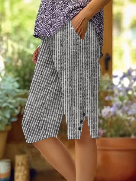 

Women Striped Fifth Pants Pants Casual Summer Trousers, Gray, Pants