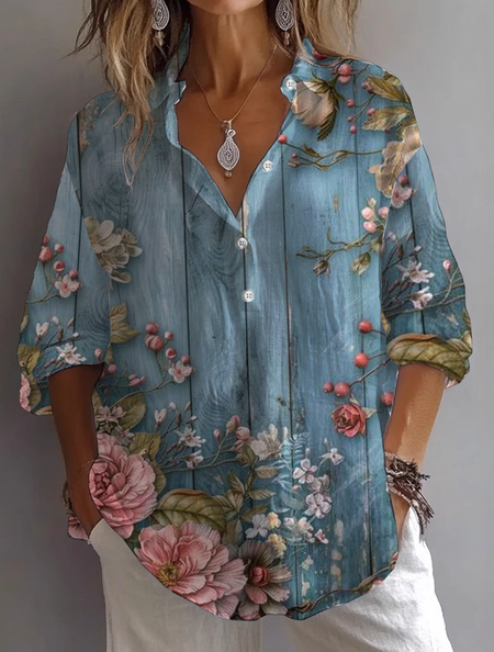 

Women Ombre Long Sleeve Shirt Spring/Fall Printing Shirt Collar Daily Casual Top, Blue, Shirts