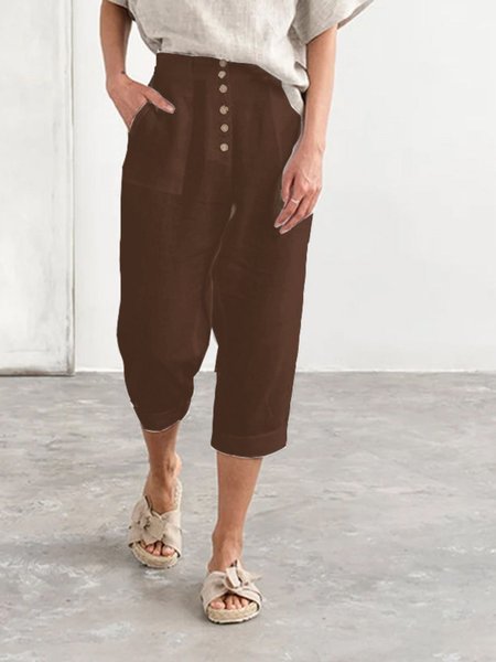 

Women Plain Capris Pants Casual Summer Trousers, Coffee, Pants