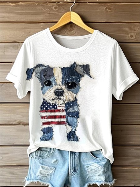 

Vintage Animal Crew Neck Short Sleeve T-shirt, White, T-shirts