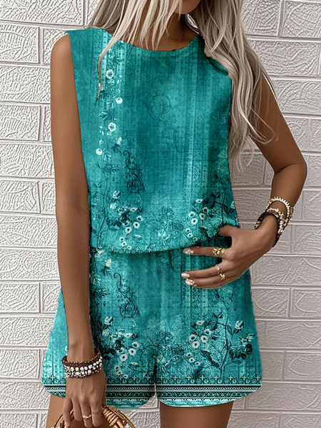 

Women Geometric Two-Piece Set Daily Sleeveless Vintage Summer Multi-Piece Set Matching Set, Gunmetal, Sets