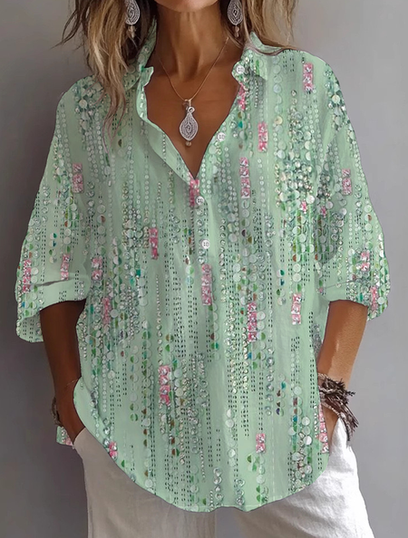 

Women Abstract Long Sleeve Shirt Spring/Fall Printing Shirt Collar Daily Casual Top, Green, Shirts