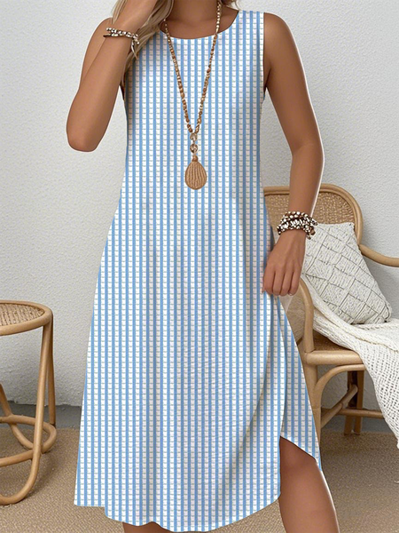 

Simple Loose Crew Neck Dress, Blue, Maxi Dresses