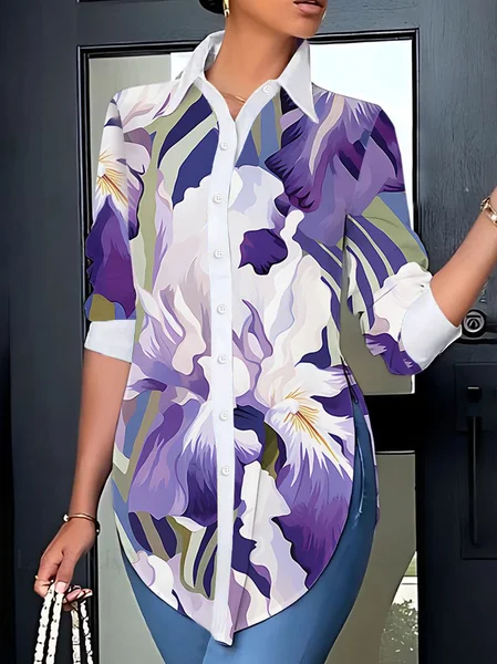 

Urban Floral Printing Shirt Collar Shirt, As picture, Blouses and Shirts