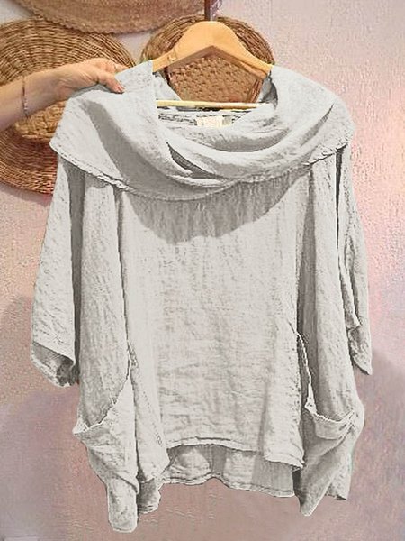 

Shawl Collar Half Sleeve Plain Regular Micro-Elasticity Loose Shirt For Women, Light gray, Shirts
