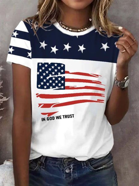 

Vintage America Flag Crew Neck Short Sleeve T-shirt, White, T-shirts