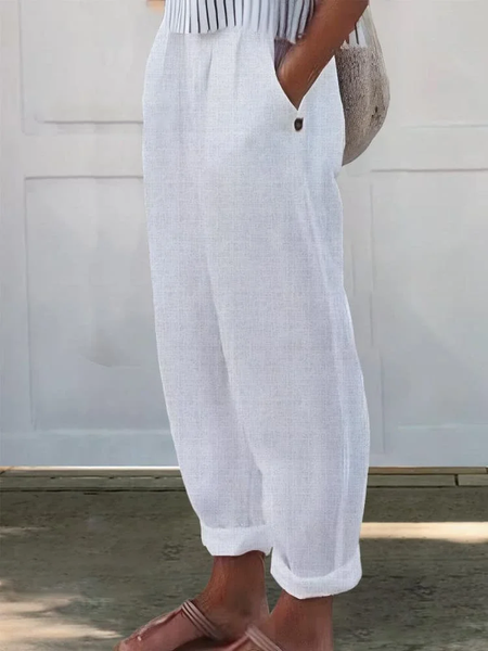 

Women Plain Long Pants Casual Spring/Fall Trousers, White, Pants