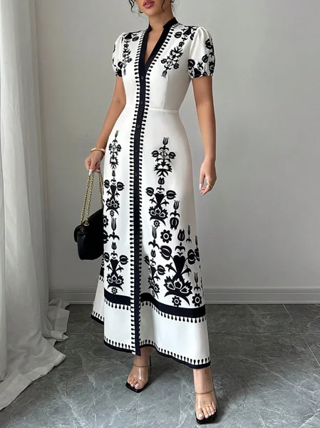 

Urban Floral Printing Maxi Dress, As picture, Maxi Dresses