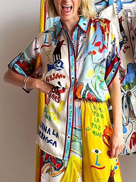 

Vacation Tropical Printing Shirt, As picture, Blouses and Shirts