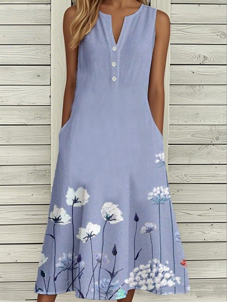 

Buckle Gradient Pattern Notched Casual Dress With No, Blue purple, Maxi Dresses