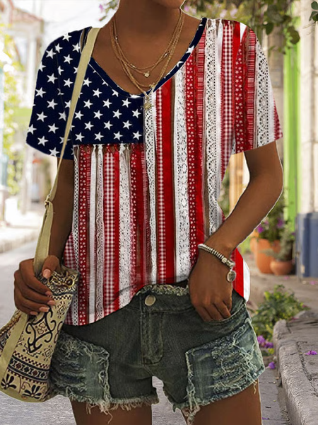 

Casual Ombre U-Neck Short Sleeve T-shirt, Red, T-shirts
