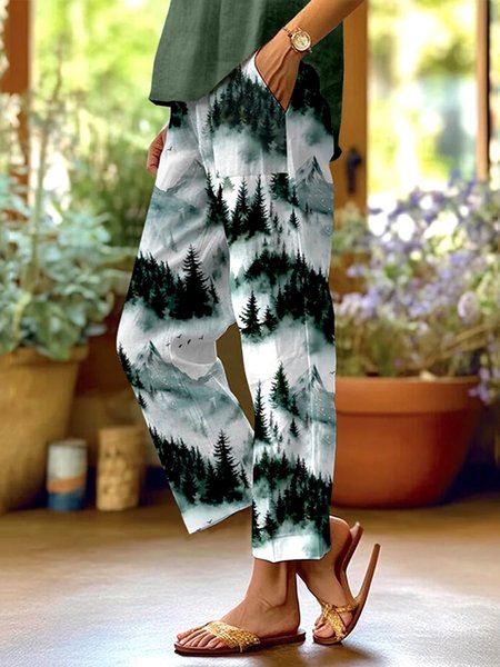 

Women Floral Long Pants Casual Spring/Fall Trousers, Green, Pants