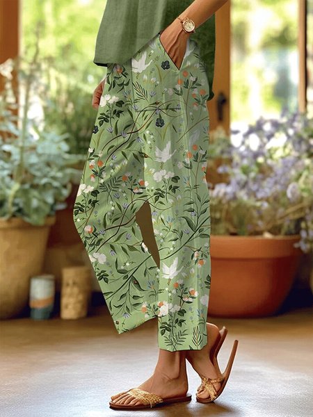 

Women Floral Long Pants Casual Spring/Fall Trousers, Green, Pants