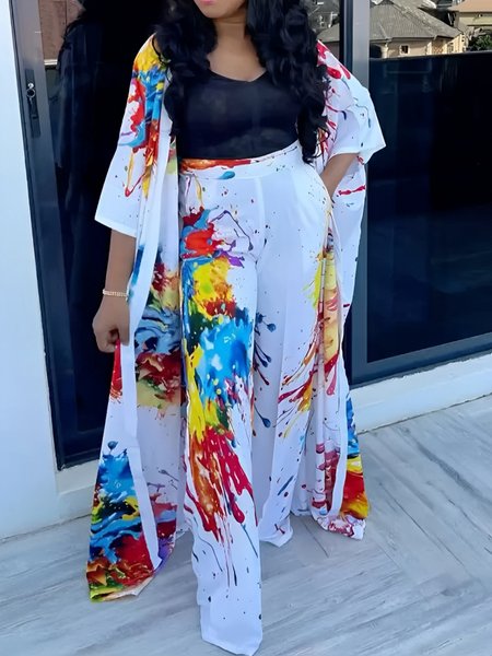 

Urban Raglan Sleeves Random Print Kimono, As picture, Kimonos