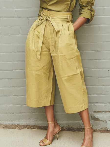 

Casual Plain Lace-up Pants, As picture, Pants