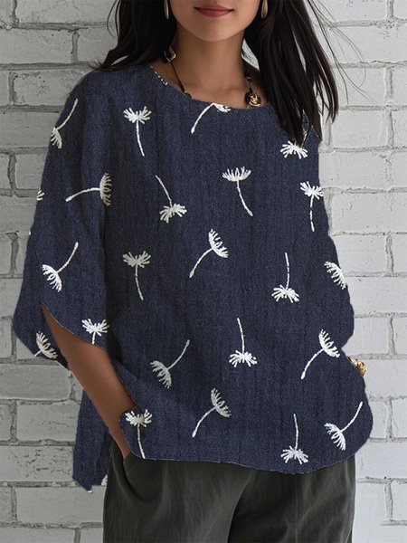 

Casual Dandelion Loose Linen Blend Shirt, Navyblue, Blouses & Shirts