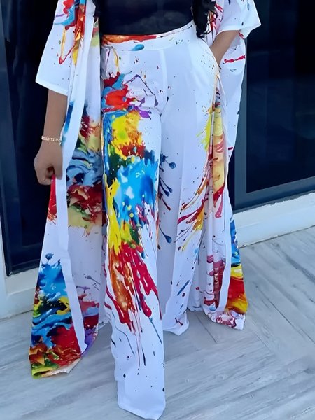 

Urban Random Print Wide Leg Pants, As picture, Pants