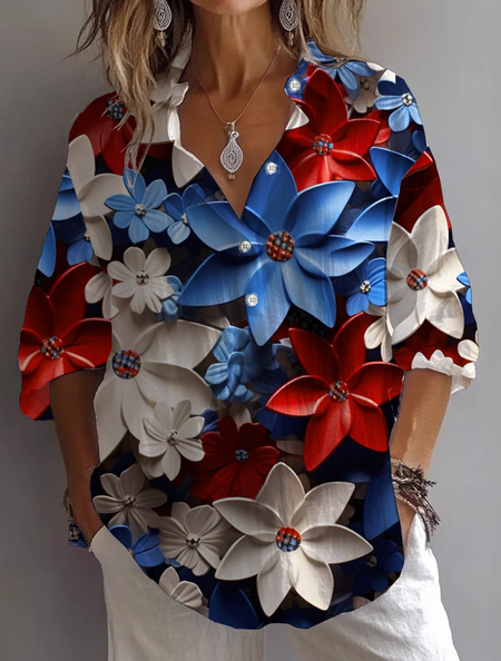 

Women Floral Long Sleeve Shirt Spring/Fall Printing Shirt Collar Daily Casual Top, As picture, Shirts