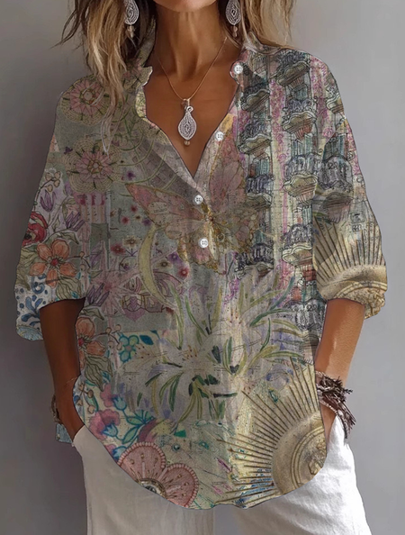 

Women Abstract Long Sleeve Shirt Spring/Fall Printing Shirt Collar Daily Casual Top, As picture, Shirts