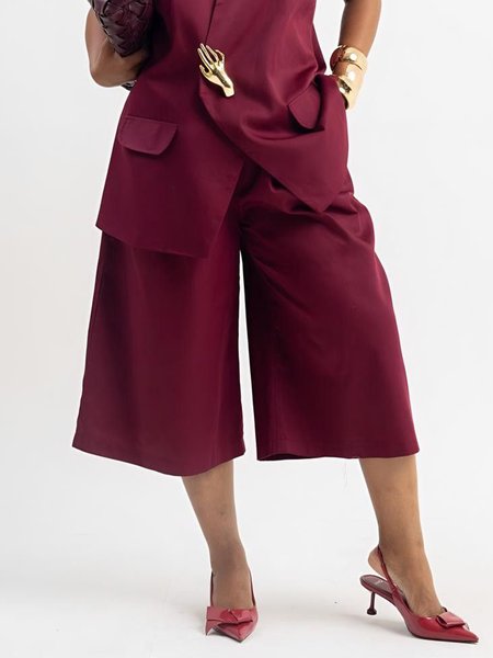 

Urban Plain Wide Leg Pants, Wine red, Pants