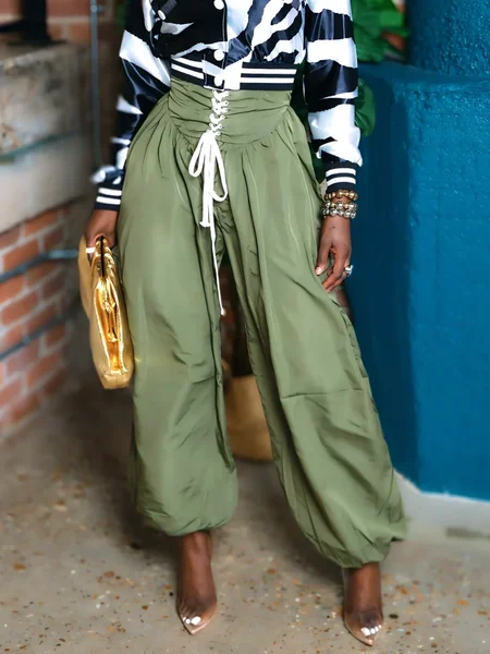 

Casual Plain Lace-up Bloomers Pants, Army green, Pants