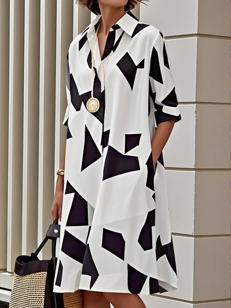 

Casual Geometric Printing Midi Dress, As picture, Midi Dresses