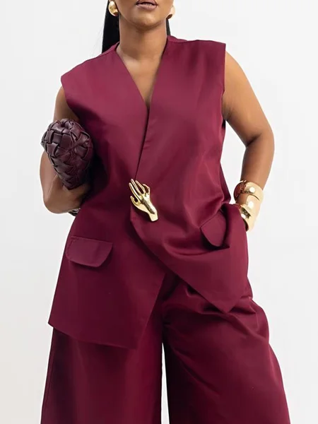 

Urban Plain V Neck Vest With Brooch, Wine red, Vests and Gilets