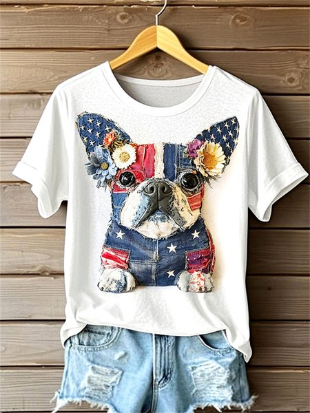 

Vintage Animal Crew Neck Short Sleeve T-shirt, White, T-shirts