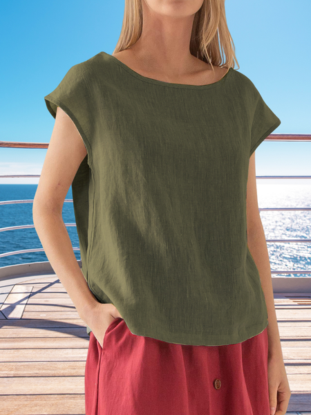 

Women Plain Short Sleeve Tee T-shirt Crew Neck Casual Summer Top, Green, T-Shirts