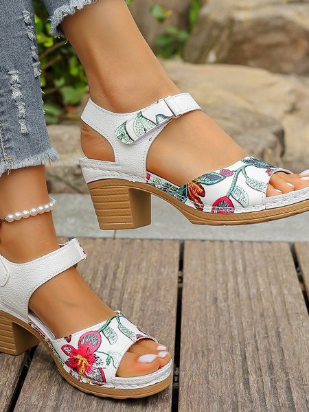 

High Heel Sandals For Women 2025 Summer New Velcro Buckle Casual Wedge Sandals, White, Sandals