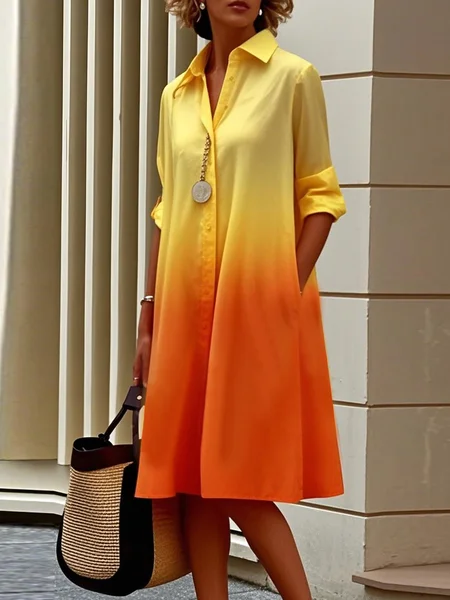 

Casual Ombre Printing Midi Dress, Yellow, Midi Dresses