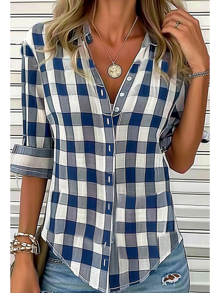 

Plaid Casual Regular Fit Blouse, Blue, Shirts