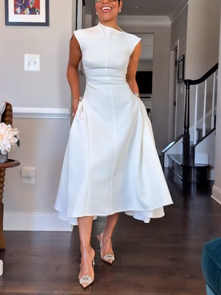 

Casual Plain Sleeveless Midi Dress, White, Midi Dresses