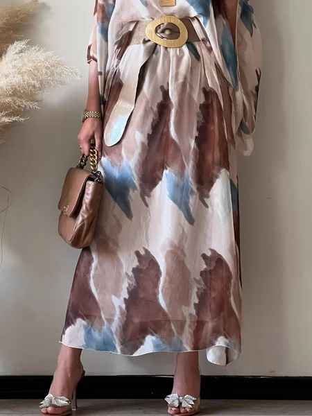 

Vacation Printing Gradient Pattern Maxi Skirt, As picture, Skirts