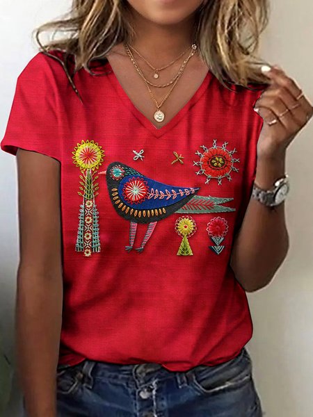 

Vintage Animal Crew Neck Short Sleeve T-shirt, Red, T-shirts