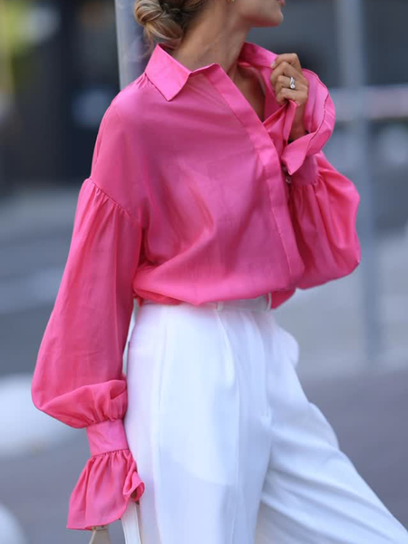 

Cotton And Linen Urban Plain Peplum Shirt Collar Shirt, Pink, Blouses and Shirts