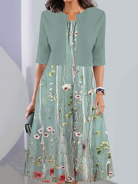 

Women Floral Summer Dress Crew Neck Short Sleeve A-Line Dress, As picture, Dresses