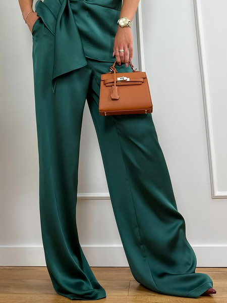 

Urban Plain Buttoned Wide Leg Pants, As picture, Pants