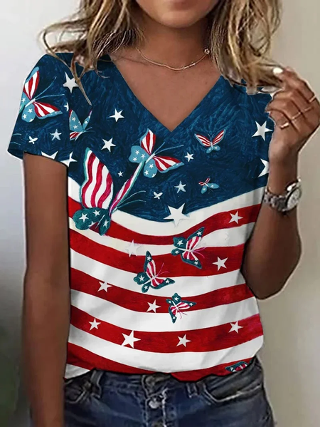 

Women Butterfly Short Sleeve Tee T-shirt V Neck Printing Casual Summer Graphic Tee Top, As picture, T-Shirts