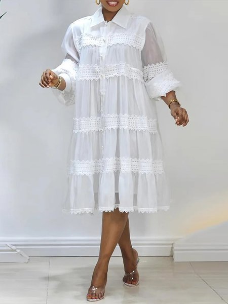 

Elegant Plain Lace Midi Dress, White, Midi Dresses