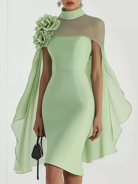 

Elegant Plain 3D Floral Knee Length Dress, Green, Mini Dresses