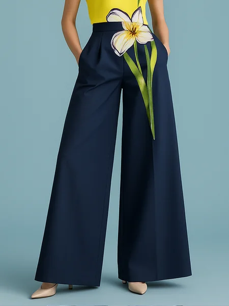 

Urban Floral Printing Fashion Wide Leg Pants, As picture, Pants