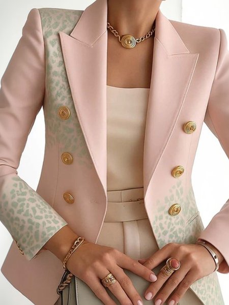 

Urban Double Breasted Printing Leopard Lapel Collar Blazer, As picture, Blazers